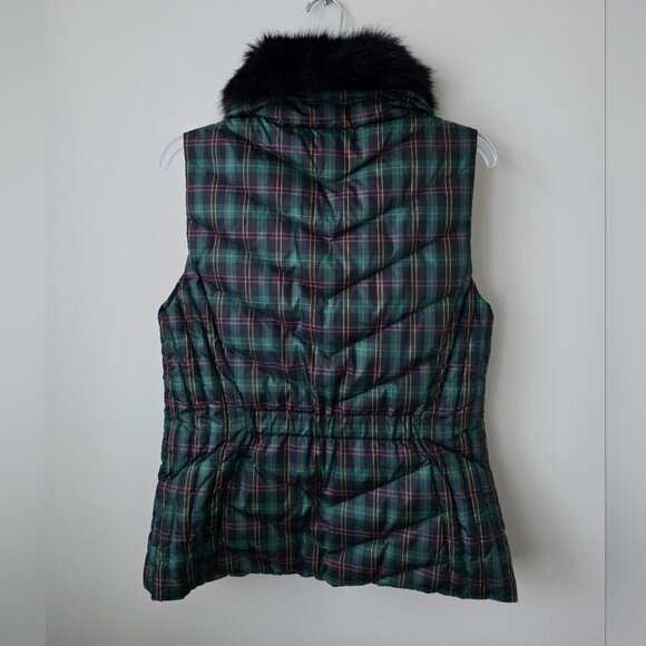 NWT TALBOTS | Down Faux Fur Collar Puffer Vest Tartan Green Sz M - Picture 4 of 7